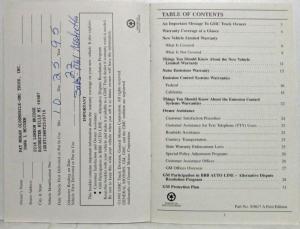 1996 GMC Truck Warranty and Owner Assistance Information