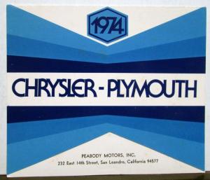 1974 Chrysler Plymouth Imperial Fury Satellite Valiant Duster Barracude Brochure