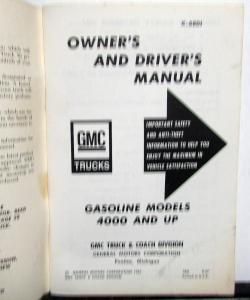 1968 GMC Truck Owners Manual Care & Op Gasoline Models 4000 Thru 9501