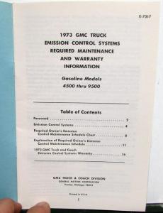 1973 GMC Truck Emission Control Maintenance & Warranty Info Gas Models 4500-9500