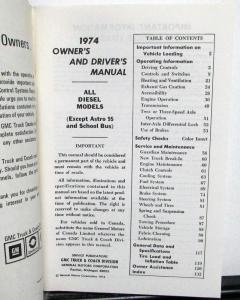 1974 GMC Truck Owners Manual Care & Op Instructions All Diesel Models