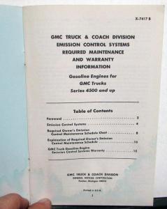 1974 GMC Truck Emission Control Maintenance & Warranty Info Gas Series 4500 & Up