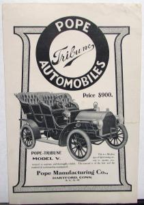 1906 Pope Tribune Model V Dealer Sales Brochure Folder Features Specs Original