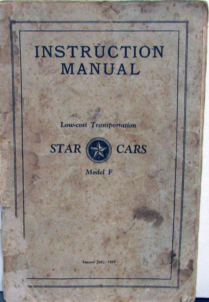 1925 Star Motor Cars Model F Instructions Owners Manual Original