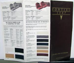 1987 Pontiac Colors & Interiors Folder Advance Issue Firebird Fiero Grand Prix
