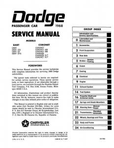 1968 Dodge Shop Service Manual Hemi Coronet R/T 440 500 Deluxe Charger Dart GT
