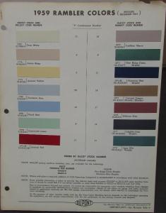 1959 Rambler AMC DuPont Paint Chip Color Sheet Reissued Dec 1961 Original