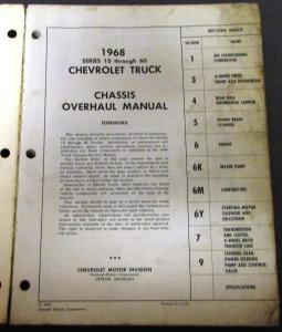 1968 Chevrolet Truck Dealer Service Shop Manual Chassis Overhaul Pickup 10-60