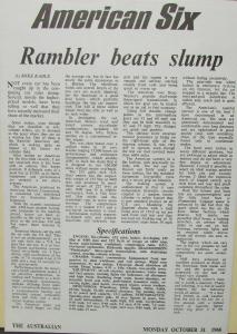 1967 AMC Rambler American 440 Six Sales Data Sheet Australian Market AD