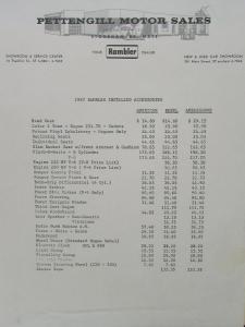 1967 AMC Rambler American Rebel Ambassador Installed Accessories Price List