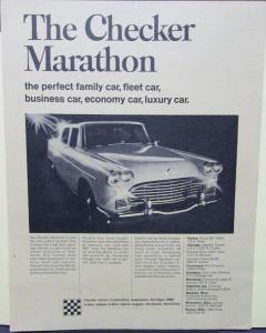 1969 Checker Marathon Sales Data Sheet Brochure Original