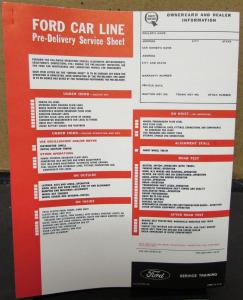 1968 Ford Dealer Pre-Delivery Service Sheet Checklist Mustang Fairlane T-Bird GT