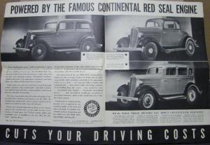 1934 Continental Sedan & Coupe Original Sales Brochure Leaflet Black & White