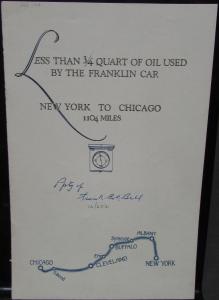 1924 Franklin Car New York to Chicago Road Trip Sales Brochure Original