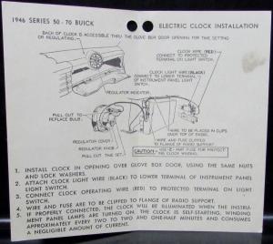 1946 Buick Series 50 - 70 Electric Clock Installation Instructions Hang Tag Orig