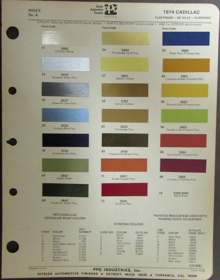 1974 Cadillac Color Paint Chips Original Ditzler PPG