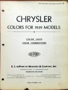 1939 Chrysler Color Bulletin No 9 Dupont Paint Chips Original