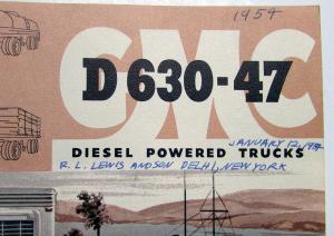 1954 GMC D 630 47 Diesel Powered Truck Data Sheet Sales Brochure Original