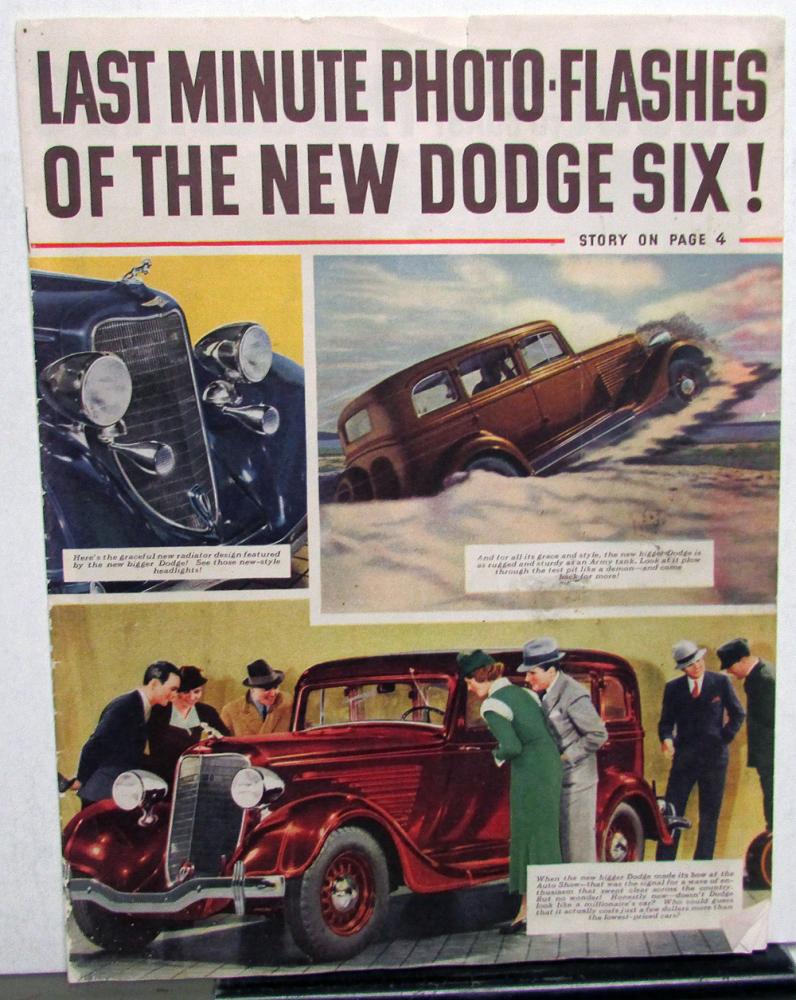 1934 Dodge Dealer Sales Brochure Last Minute Photo Flashes Sedan