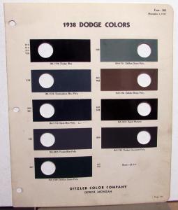 Original 1938 Dodge Color Paint Chips Leaflet Ditzler Color Company