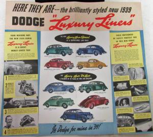 Original 1939 Dodge Dealer Pocket Sales Brochure Folder Luxury Liner New Model