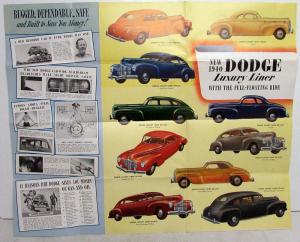 Original 1940 Dodge Dealer Color Sales Brochure Folder Luxury Liner Sedan Coupe