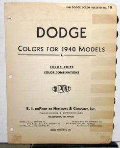 1940 Dodge Cars Color Paint Chips Leaflets By DuPont Original