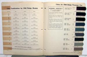 1940 Dodge Cars Color Paint Chips Leaflets By DuPont Original