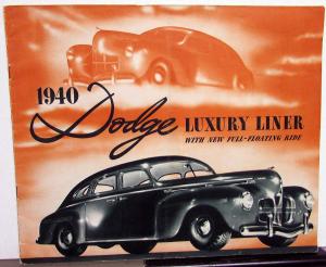 Original 1940 Dodge Dealer Sales Brochure Luxury Liner Gold & Green Tone