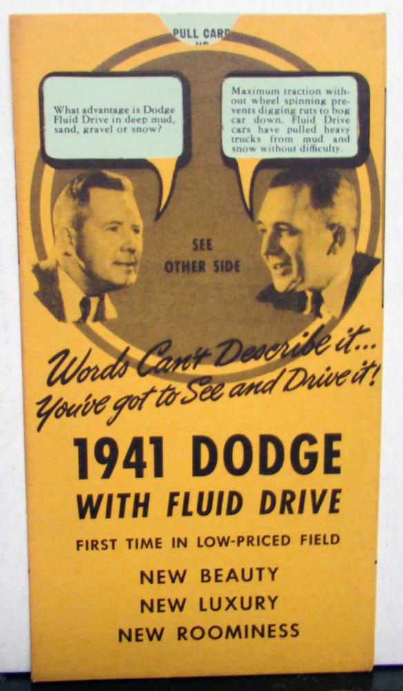 Original 1941 Dodge Dealer Sales Brochure Question Answer Pull Card Fluid Drive