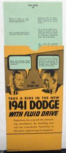 Original 1941 Dodge Dealer Sales Brochure Question Answer Pull Card Fluid Drive