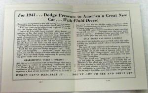 Original 1941 Dodge Dealer Brochure Fluid Drive Transmission Low-Priced Field