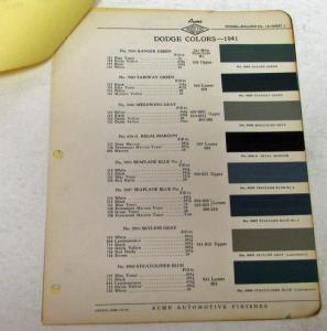 Original 1941 Dodge Acme Fleet-X Color Paint Chips Codes Leaflets W/Updates