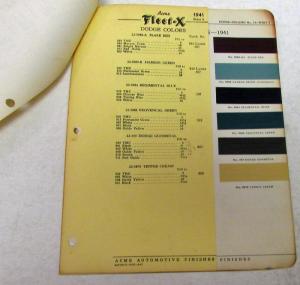 Original 1941 Dodge Acme Fleet-X Color Paint Chips Codes Leaflets W/Updates