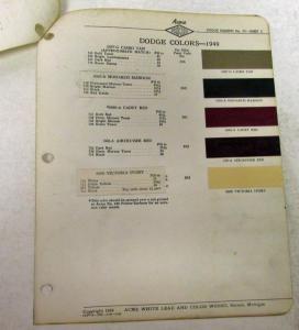 1949 Dodge Acme Proxlin Color Paint Chips Selector Codes Leaflets Rare