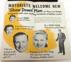 1952 Dodge Dealer Sales Brochure Folder Show Down Plan Comparison