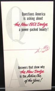 1953 Dodge Dealer Pocket Sales Brochure Questions & Answers Coronet Meadowbrook