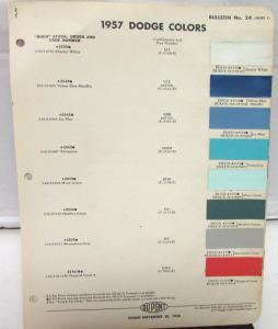 1957 Dodge Du Pont Color Paint Chips Selector Leaflets Codes Car Truck