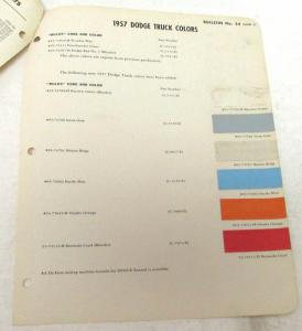 1957 Dodge Du Pont Color Paint Chips Selector Leaflets Codes Car Truck