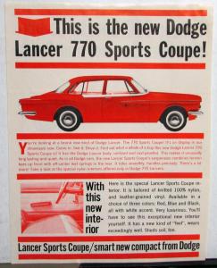 1961 Dodge Dealer Sales Data Sheet Leaflet Lancer 770 Sports Coupe