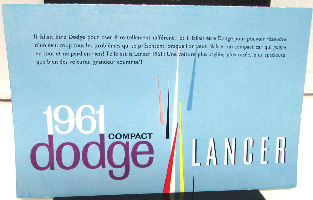 1961 Dodge Foreign Dealer Color Sales Brochure Lancer Compacts French Text Rare
