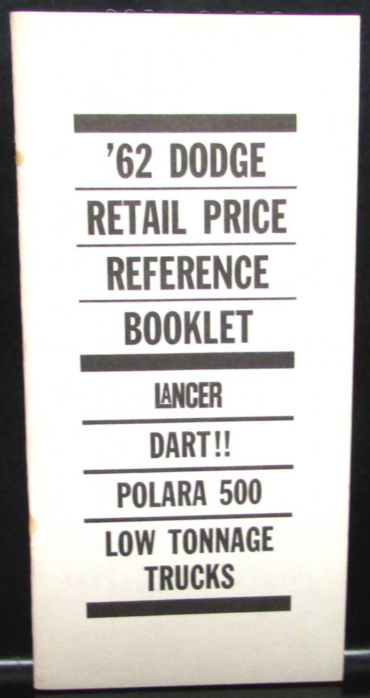 1962 Dodge Dealer Sales Retail Price Reference Booklet Accessories Options