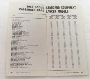 1962 Dodge Dealer Sales Retail Price Reference Booklet Accessories Options