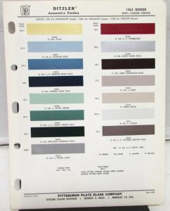 1962 Dodge Ditzler Color Paint Chips Selector Leaflet Codes Dart Lancer Polara
