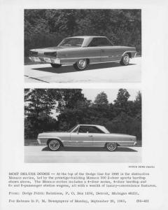 1966 Dodge Monaco 500 2-Door Sports Hardtop Press Photo 0164