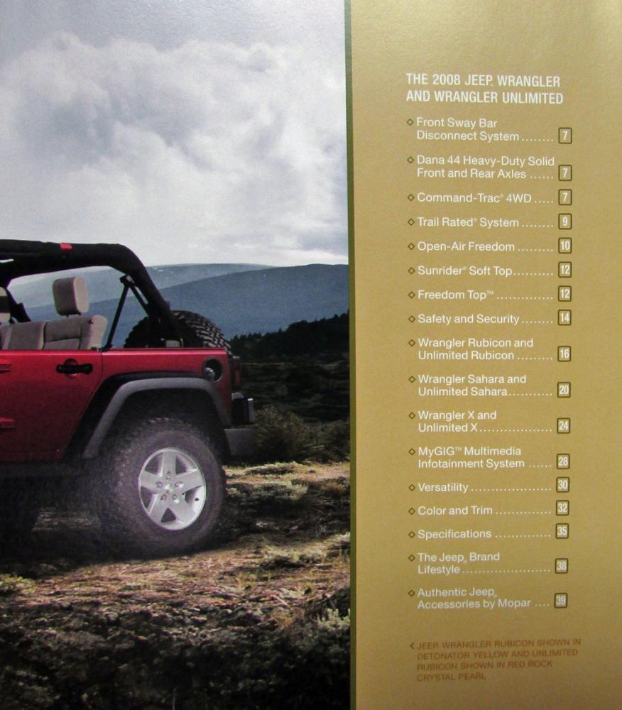 2008 Jeep Wrangler & Wrangler Unlimited Rubicon Sahara X Original Sales  Brochure