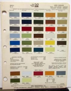 1972 Dodge Ditzler PPG Color Paint Chips Selector Leaflet Charger Challenger