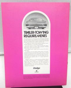 1972 Dodge Dealer Sales Brochure Trailer Towing Requirements Packages