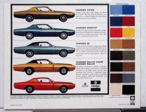 1972 Dodge Charger Rallye SE Dealer Color Sales Brochure Folder