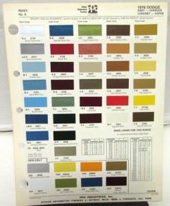 1976 Dodge PPG Ditzler Color Paint Chips Selector Leaflet Charger Dart Aspen